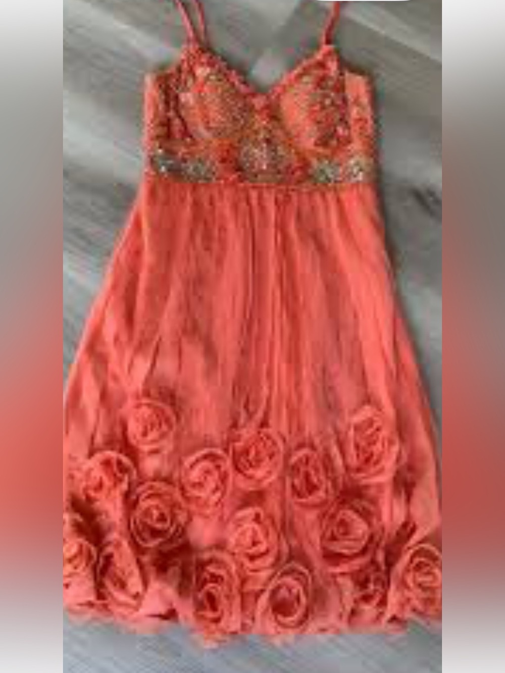 Sue Wong embellished coral dress